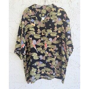 ANNE NAMBA Mens 100% Silk Aloha Shirt Asian Koi Print Art to Wear 56 in Chest XL